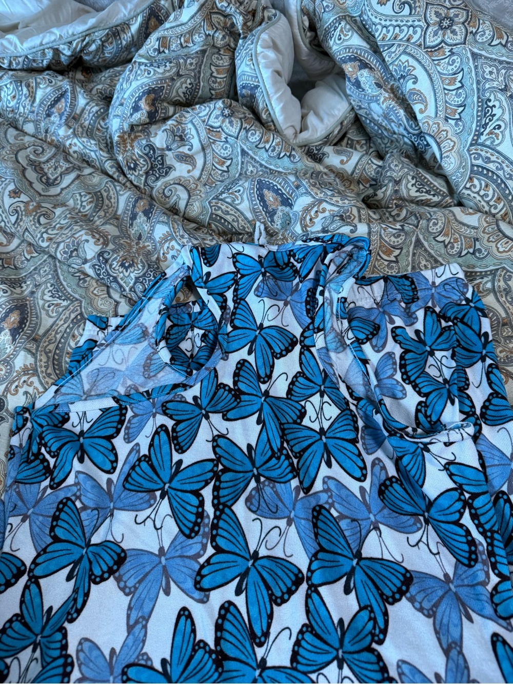 Women's Blue Butterfly Sleep Top - Comfortable Pajama Shirt